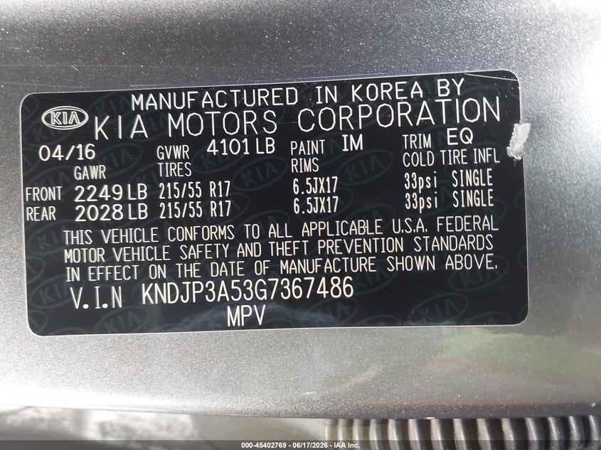 2016 Kia Soul VIN KNDJP3A53G7367486 IAAI salvage auction — LEFT FRONT, Salvage (California), sold $1,175 on 2026-07-22 (photo 9)