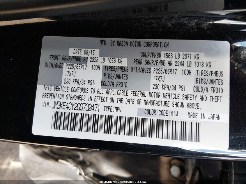 2016 Mazda Cx-5 VIN JM3KE4CY2G0702471 IAAI salvage auction — FRONT END, Salvage (Ohio), sold $750 on 2026-07-28 (photo 9)