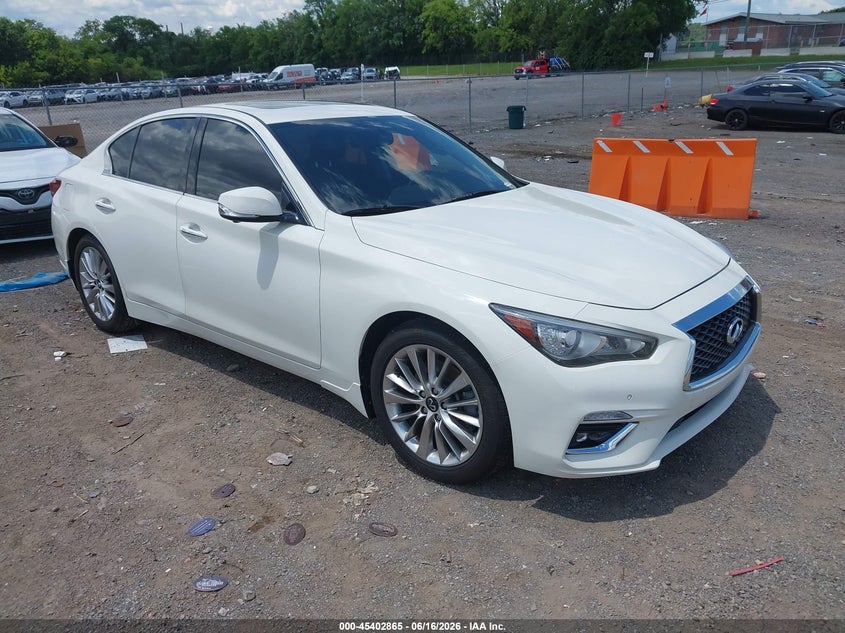 2021 Infiniti Q50 VIN JN1EV7BR2MM750223 IAAI salvage auction — SIDE, Salvage Title, sold $5,500 on 2026-07-30 (photo 1)
