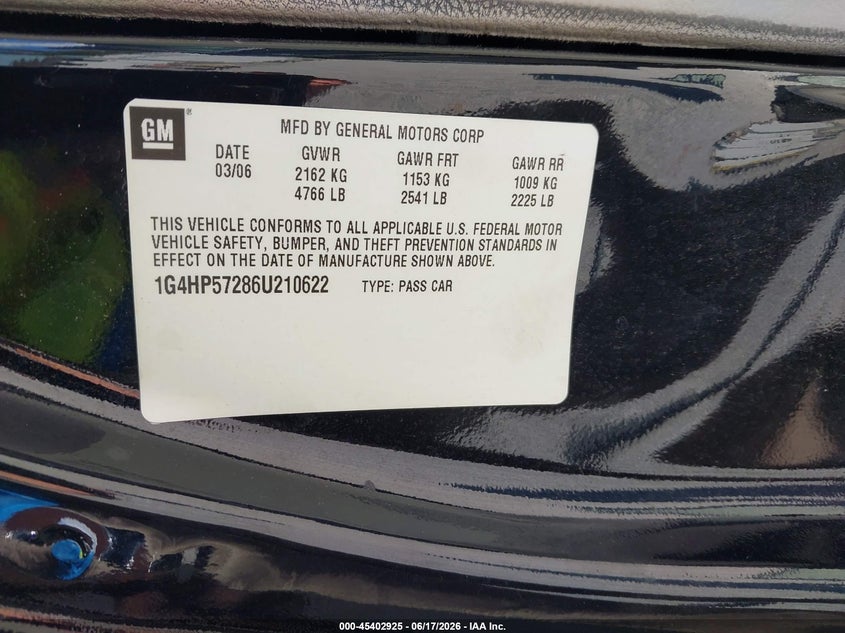 2006 Buick Lucerne VIN 1G4HP57286U210622 IAAI salvage auction — REAR END, Salvage (Kentucky), sold $275 on 2026-07-23 (photo 9)