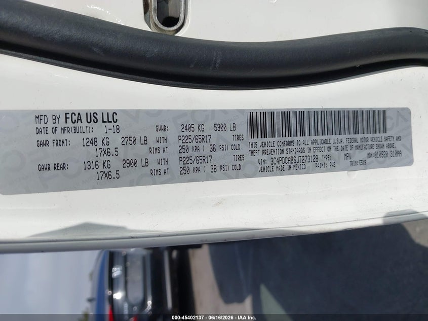 2018 Dodge Journey VIN 3C4PDCAB6JT273128 IAAI salvage auction — NORMAL WEAR, Salvage (California), sold $300 on 2026-07-09 (photo 9)