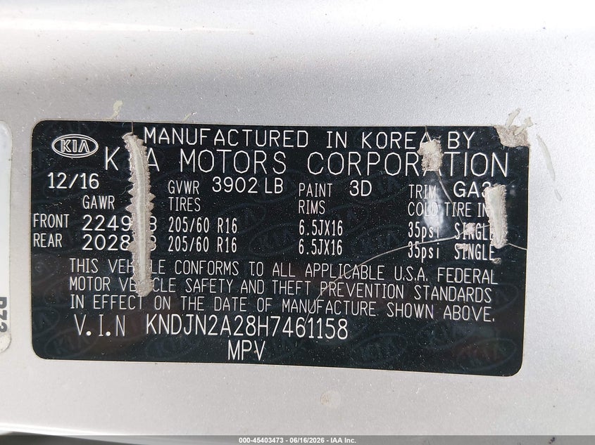 2017 Kia Soul VIN KNDJN2A28H7461158 IAAI salvage auction — NORMAL WEAR, Clear (Georgia), sold $925 on 2026-07-23 (photo 9)