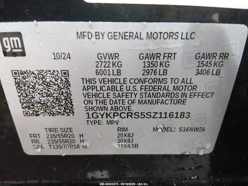 2025 Cadillac Xt6 VIN 1GYKPCRS5SZ116183 IAAI salvage auction — WATER/FLOOD, Salvage (Arkansas), sold $12,700 on 2026-07-30 (photo 9)