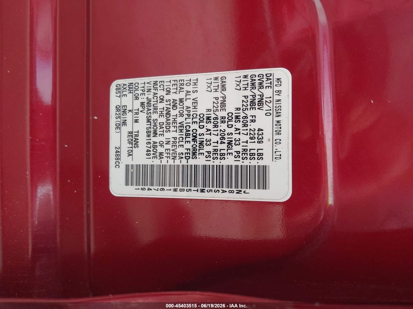 2011 Nissan Rogue VIN JN8AS5MT5BW167491 IAAI salvage auction — SIDE, Salvage (Texas), sold $325 on 2026-07-09 (photo 9)