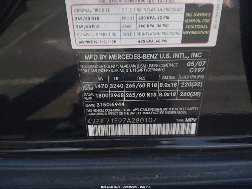 2007 Mercedes-benz Gl-klasse VIN 4JGBF71E97A280107 IAAI salvage auction — LEFT FRONT, Salvage (Nevada), sold $300 on 2026-07-18 (photo 9)