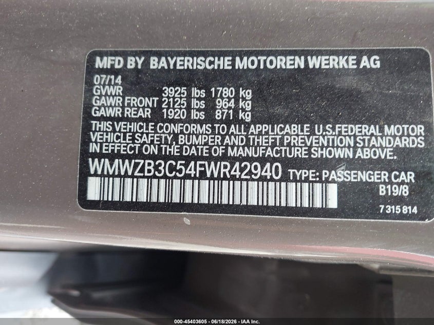 2015 Mini Countryman VIN WMWZB3C54FWR42940 IAAI salvage auction — REAR END, Salvage Title, sold $1,125 on 2026-08-04 (photo 9)