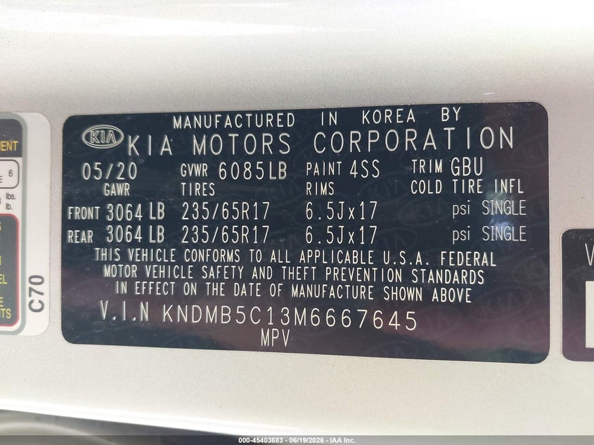 2021 Kia SEDONA VIN KNDMB5C13M6667645 IAAI salvage auction — FRONT END, Salvage Title, sold $2,400 on 2026-08-01 (photo 9)