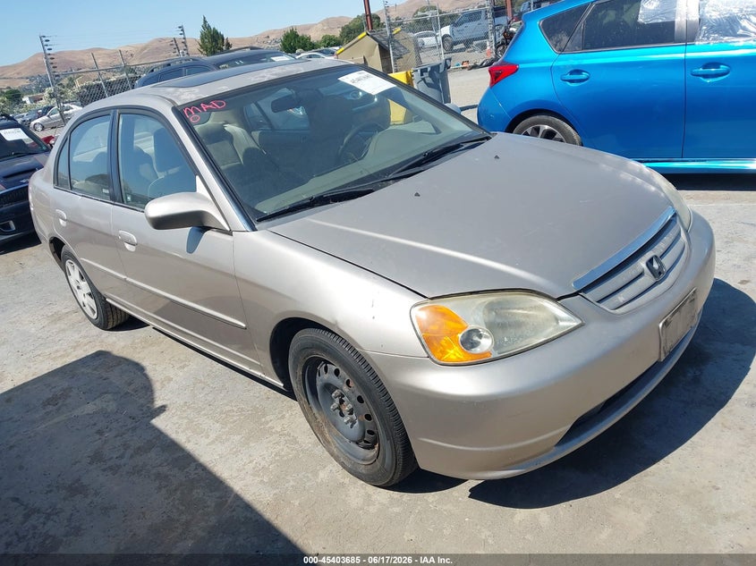 2002 Honda Civic VIN JHMES26782S003203 IAAI salvage auction — NORMAL WEAR, Clear - Dealer Only (California), sold $375 on 2026-07-09 (photo 1)