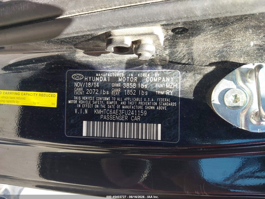 2015 Hyundai Veloster VIN KMHTC6AE3FU241159 IAAI salvage auction — NORMAL WEAR, Salvage Title, sold $525 on 2026-07-30 (photo 9)