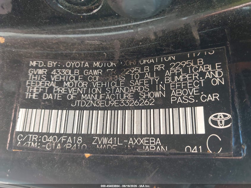 2014 Toyota Prius v VIN JTDZN3EU9E3326262 IAAI salvage auction — NORMAL WEAR, Clear (Pennsylvania), sold $600 on 2026-07-23 (photo 9)