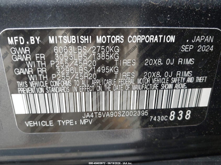 2025 Mitsubishi Outlander VIN JA4T5VA90SZ002395 IAAI salvage auction — FRONT END, Salvage (Idaho), sold $10,900 on 2026-07-31 (photo 9)