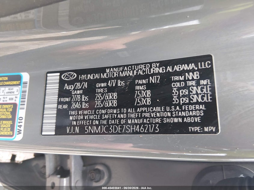 2025 Hyundai Tucson VIN 5NMJC3DE7SH462173 IAAI salvage auction — REAR END, Salvage (Louisiana), sold $10,800 on 2026-08-01 (photo 8)