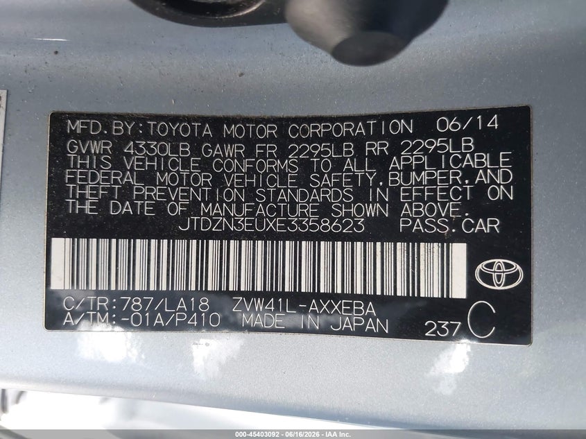 2014 Toyota Prius v VIN JTDZN3EUXE3358623 IAAI salvage auction — FRONT END, Salvage (California), sold $1,150 on 2026-07-10 (photo 9)