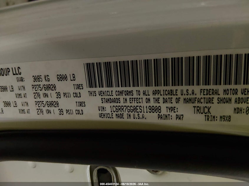 2014 Ram 1500 VIN 1C6RR7GG0ES119808 IAAI salvage auction — SIDE, Salvage Title, sold $4,050 on 2026-07-31 (photo 9)