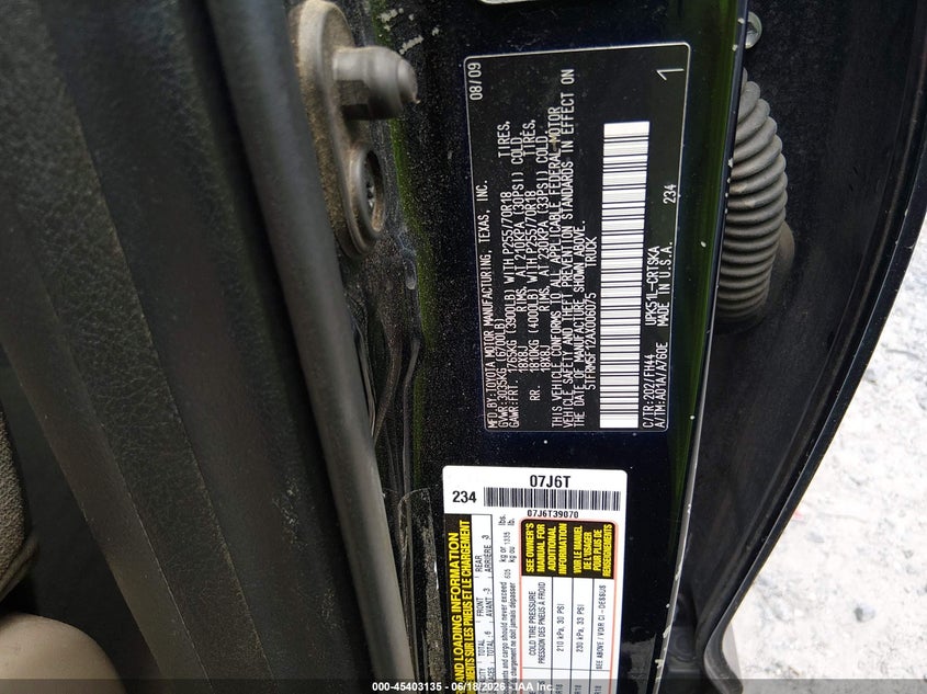 2010 Toyota Tundra VIN 5TFRM5F12AX006075 IAAI salvage auction — NORMAL WEAR, Clear (South Carolina), sold $2,950 on 2026-07-14 (photo 9)