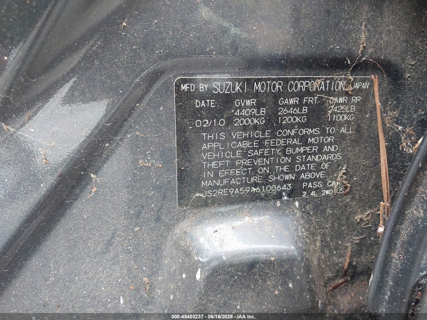 2010 Suzuki Kizashi VIN JS2RE9A59A6100643 IAAI salvage auction — NORMAL WEAR, Clear (Georgia), sold $25 on 2026-07-10 (photo 9)