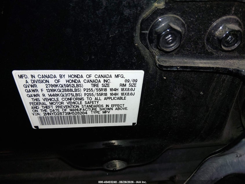 2009 Acura Mdx VIN 2HNYD28739H528204 IAAI salvage auction — LEFT REAR, Salvage (Oregon), sold $1,600 on 2026-08-28 (photo 9)