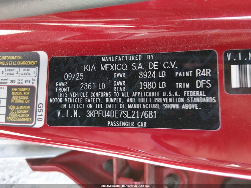 2025 Kia K4 VIN 3KPFU4DE7SE217681 IAAI salvage auction — FRONT END, Salvage (New Mexico), sold $7,700 on 2026-08-20 (photo 9)