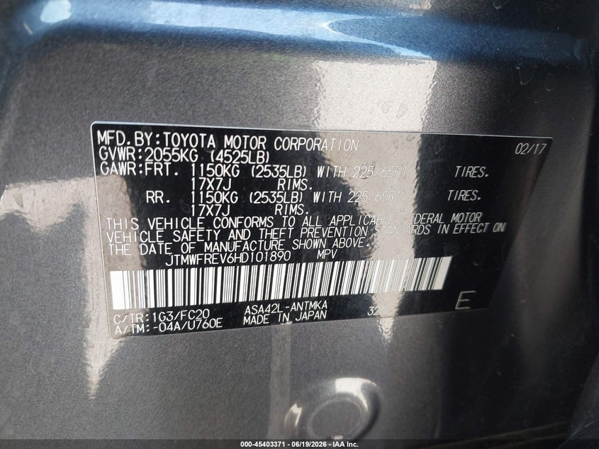 2017 Toyota Rav 4 VIN JTMWFREV6HD101890 IAAI salvage auction — FRONT END, Salvage (California), sold $3,825 on 2026-07-27 (photo 9)