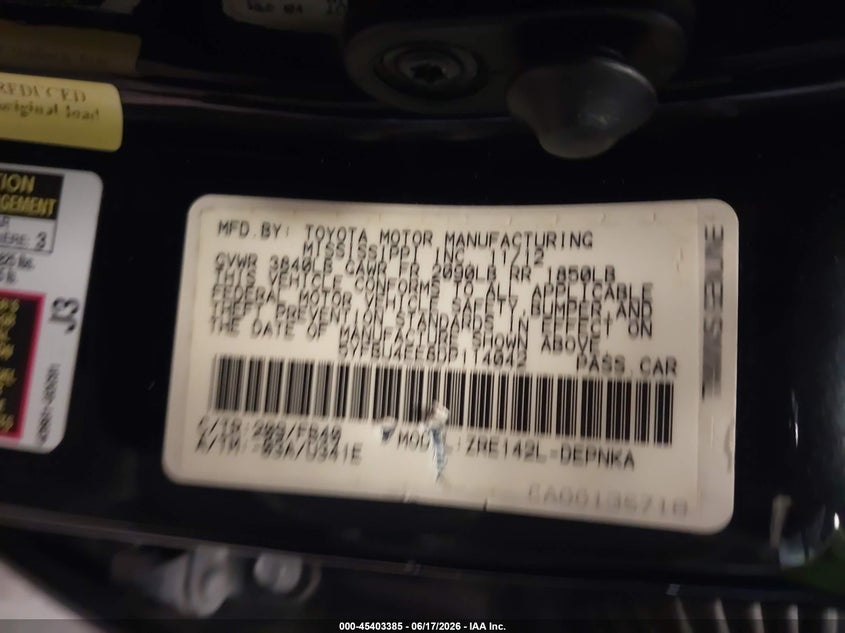 2013 Toyota Corolla VIN 5YFBU4EE8DP114042 IAAI salvage auction — NORMAL WEAR, Original (Texas), sold $1,850 on 2026-07-29 (photo 9)