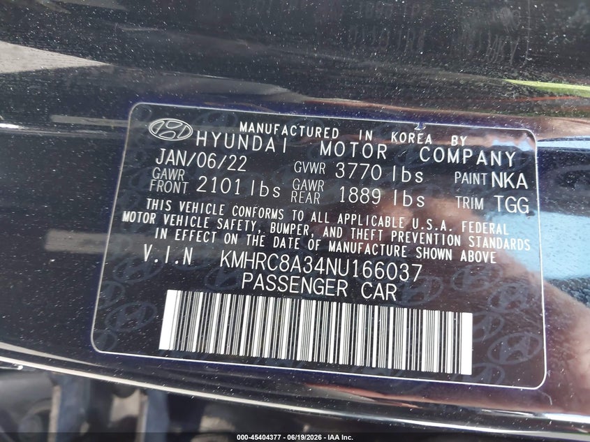 2022 Hyundai Venue VIN KMHRC8A34NU166037 IAAI salvage auction — FRONT END, Salvage Title, sold $2,650 on 2026-07-19 (photo 9)
