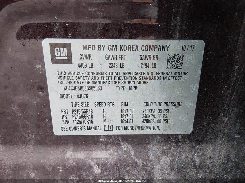 2018 Buick Encore VIN KL4CJESB0JB565063 IAAI salvage auction — RIGHT SIDE, Salvage Title, sold $1,050 on 2026-07-30 (photo 9)