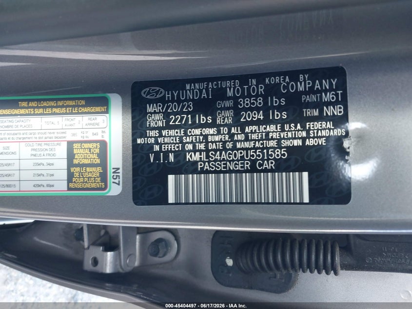 2023 Hyundai Elantra VIN KMHLS4AG0PU551585 IAAI salvage auction — FRONT END, Certificate Of Destruction (Florida), sold $2,400 on 2026-07-14 (photo 9)