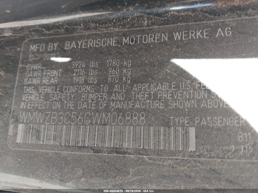 2012 Mini VIN WMWZB3C56CWM06888 IAAI salvage auction — NORMAL WEAR, Restored (Arizona), sold $825 on 2026-07-28 (photo 9)