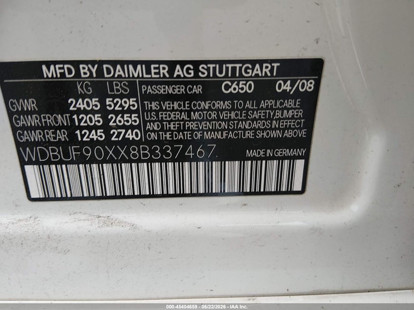 2008 Mercedes-benz E-klasse VIN WDBUF90XX8B337467 IAAI salvage auction — LEFT SIDE, Salvage (New Jersey), sold $1,650 on 2026-08-09 (photo 9)