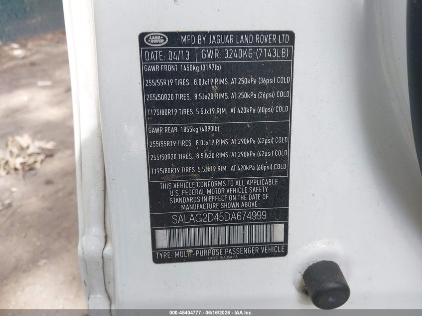 2013 Land rover Lr4 VIN SALAG2D45DA674999 IAAI salvage auction — NORMAL WEAR, Clear (Virginia), sold $1,050 on 2026-07-16 (photo 9)