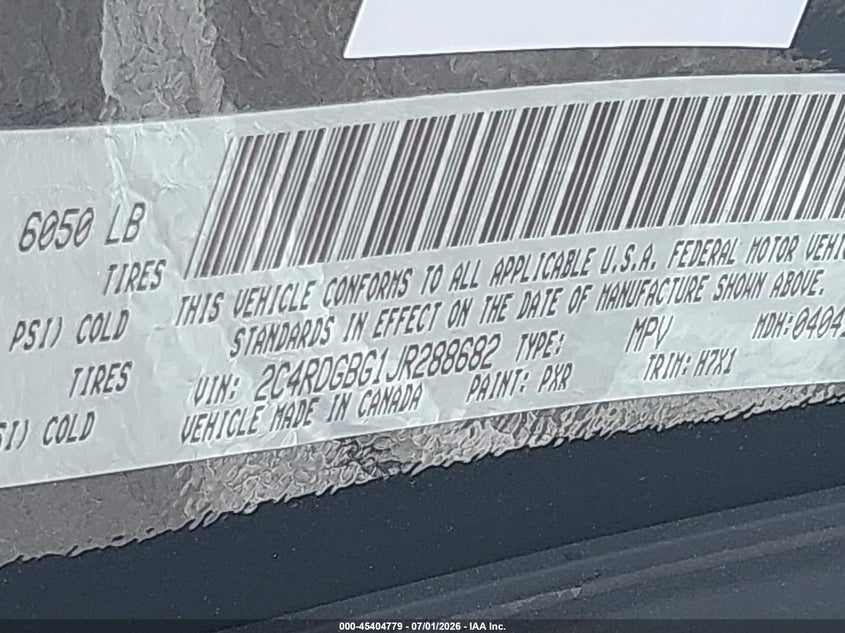2018 Dodge Grand caravan VIN 2C4RDGBG1JR288682 IAAI salvage auction — NORMAL WEAR, Sf97 (Washington), sold $8,650 on 2026-08-12 (photo 9)