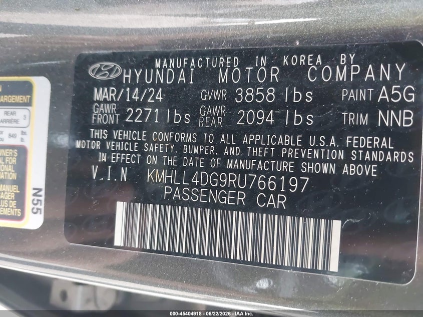 2024 Hyundai Elantra VIN KMHLL4DG9RU766197 IAAI salvage auction — STORM DAMAGE, Salvage (Indiana), sold $4,800 on 2026-07-30 (photo 9)