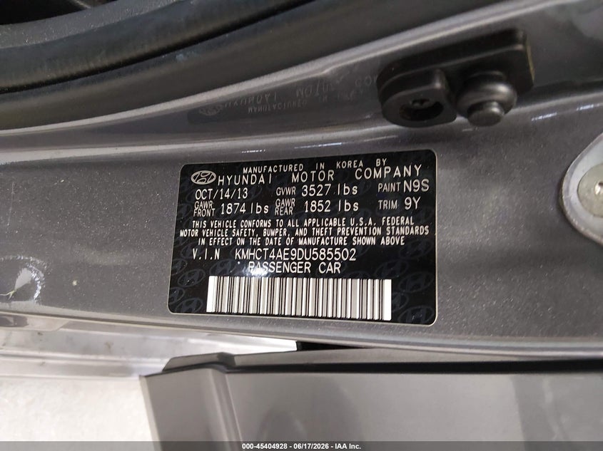 2013 Hyundai Accent VIN KMHCT4AE9DU585502 IAAI salvage auction — FRONT END, Rebuildable (Florida), sold $400 on 2026-07-08 (photo 9)