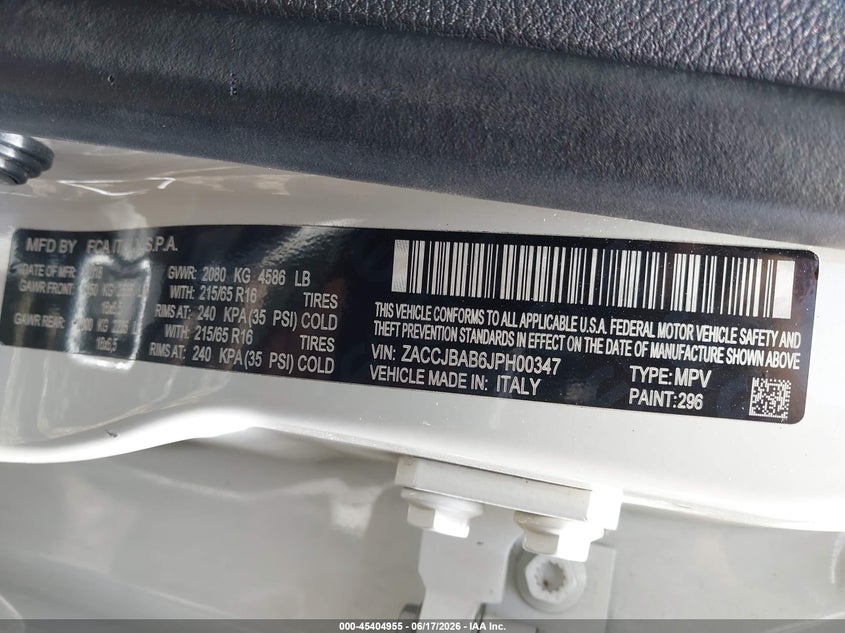 2018 Jeep Renegade VIN ZACCJBAB6JPH00347 IAAI salvage auction — RIGHT SIDE, Salvage Title, sold $25 on 2026-07-21 (photo 9)
