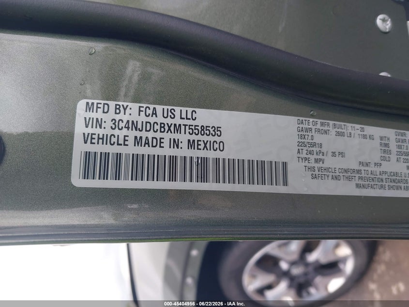2021 Jeep Compass VIN 3C4NJDCBXMT558535 IAAI salvage auction — FRONT END, Salvage Title, sold $3,300 on 2026-07-24 (photo 9)