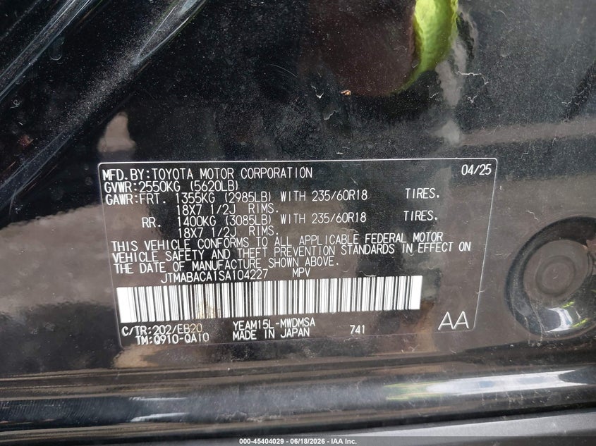 2025 Toyota Bz4x VIN JTMABACA1SA104227 IAAI salvage auction — LEFT FRONT, Salvage Title, sold $9,575 on 2026-08-13 (photo 9)