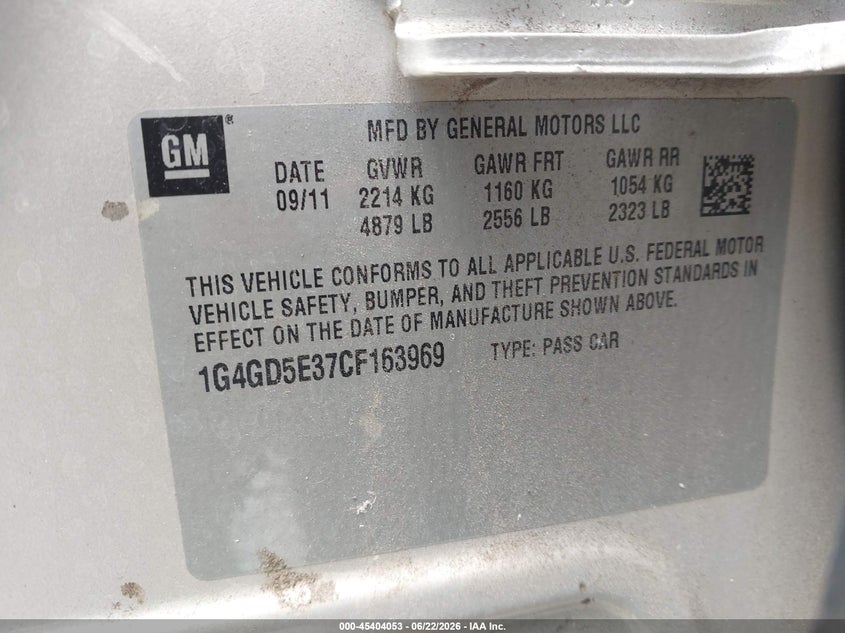 2012 Buick Lacrosse VIN 1G4GD5E37CF163969 IAAI salvage auction — NORMAL WEAR, Repossession Paperwork (Georgia), sold $175 on 2026-07-10 (photo 9)