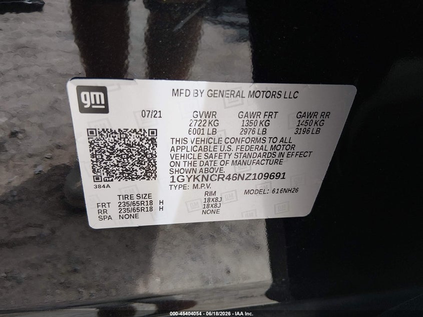 2022 Cadillac Xt5 VIN 1GYKNCR46NZ109691 IAAI salvage auction — FRONT END, Salvage Title, sold $7,100 on 2026-07-31 (photo 9)