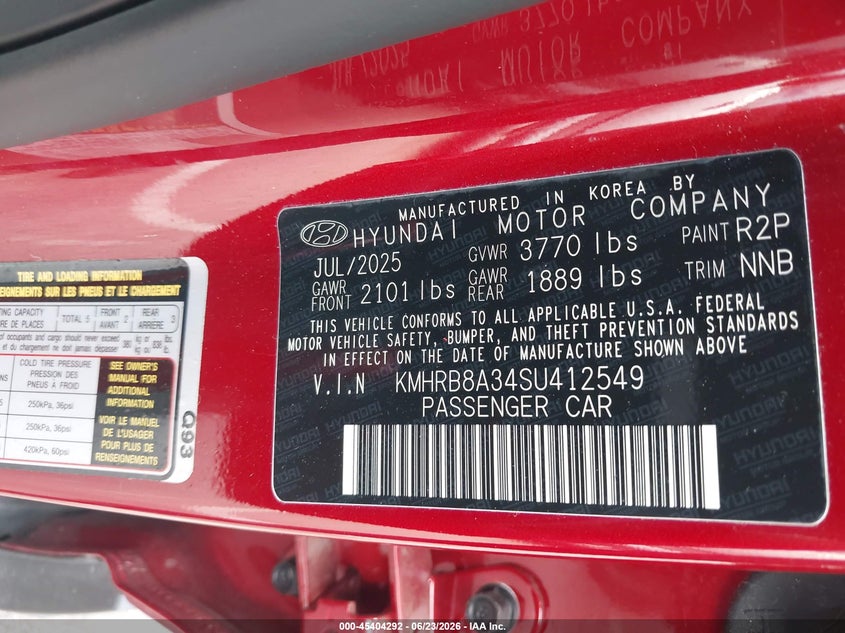 2025 Hyundai Venue VIN KMHRB8A34SU412549 IAAI salvage auction — REAR END, Salvage (Tennessee), sold $4,150 on 2026-07-09 (photo 9)