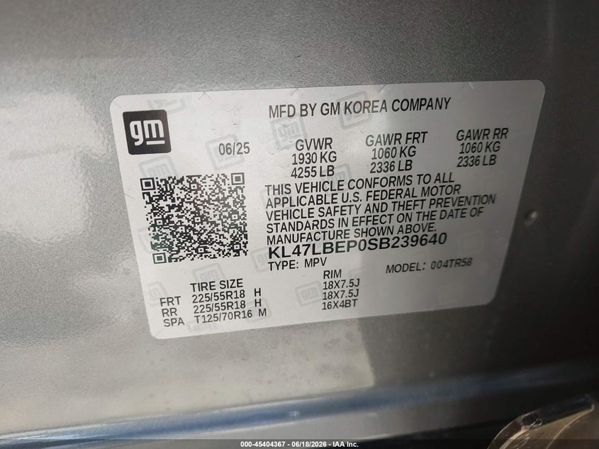 2025 Buick Envista VIN KL47LBEP0SB239640 IAAI salvage auction — FRONT END, Salvage (Ohio), sold $5,300 on 2026-07-09 (photo 9)