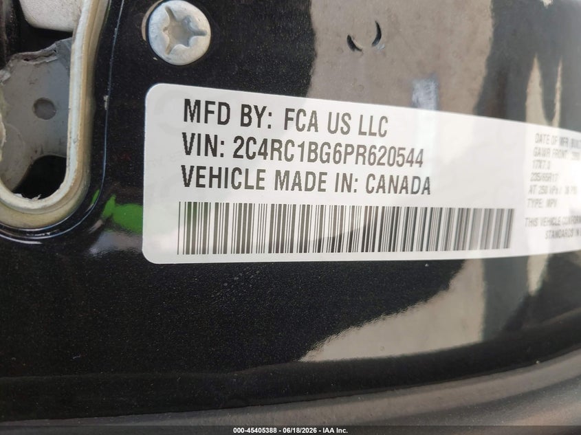 2023 Chrysler Pacifica VIN 2C4RC1BG6PR620544 IAAI salvage auction — FRONT END, Salvage Title, sold $2,500 on 2026-08-26 (photo 9)