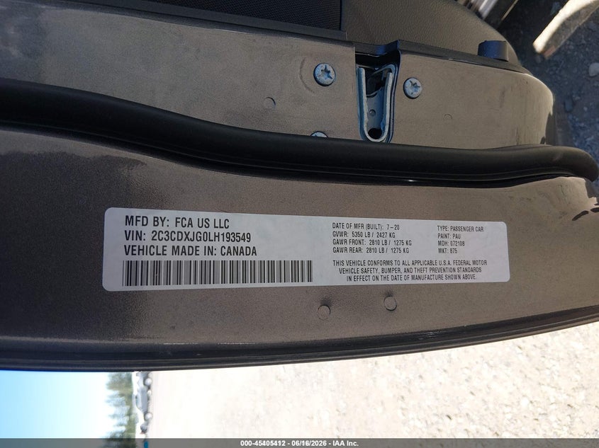 2020 Dodge Charger VIN 2C3CDXJG0LH193549 IAAI salvage auction — NORMAL WEAR, Sf97 (Washington), sold $25 on 2026-07-29 (photo 9)