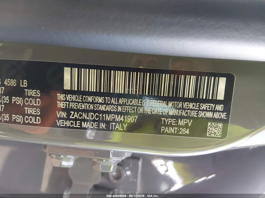 2021 Jeep Renegade VIN ZACNJDC11MPM41907 IAAI salvage auction — SIDE, Salvage Title, sold $5,800 on 2026-07-26 (photo 9)