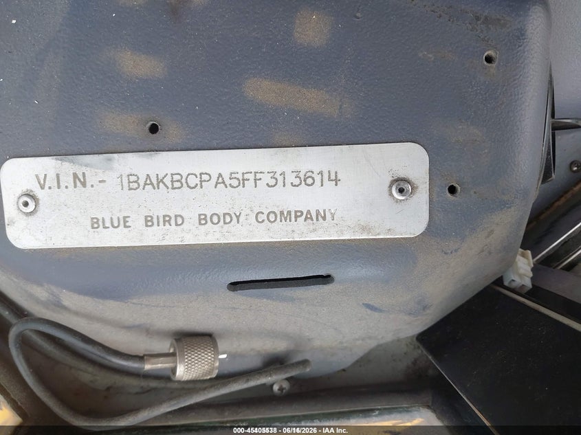 2015 Blue bird School bus / transit bus VIN 1BAKBCPA5FF313614 IAAI salvage auction — REAR END, Sf97 (Washington), sold $1,550 on 2026-07-29 (photo 9)