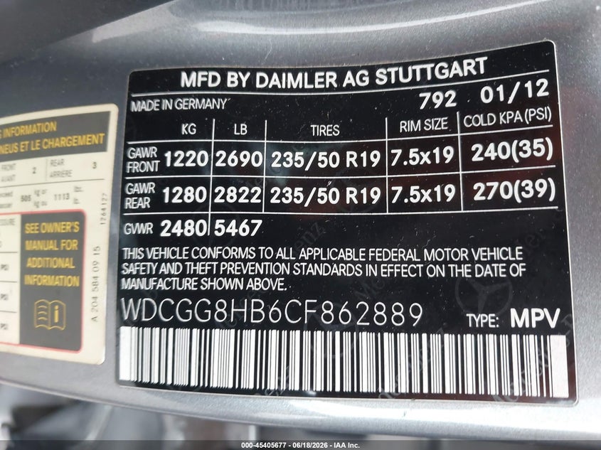 2012 Mercedes-benz Glk-class VIN WDCGG8HB6CF862889 IAAI salvage auction — NORMAL WEAR, Clear (Michigan), sold $1,350 on 2026-07-23 (photo 9)