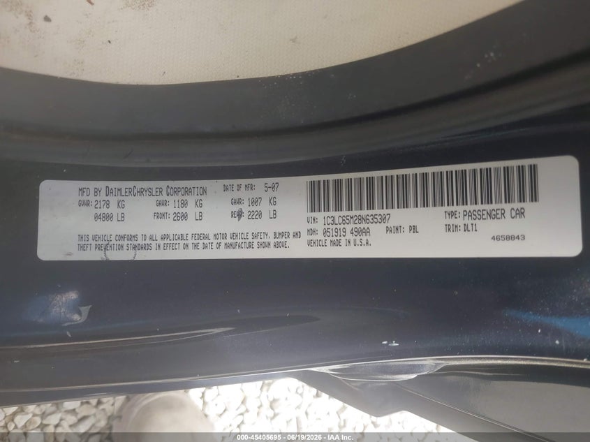 2008 Chrysler Sebring VIN 1C3LC65M28N635307 IAAI salvage auction — FRONT END, Salvage (Ohio), sold $300 on 2026-07-18 (photo 9)