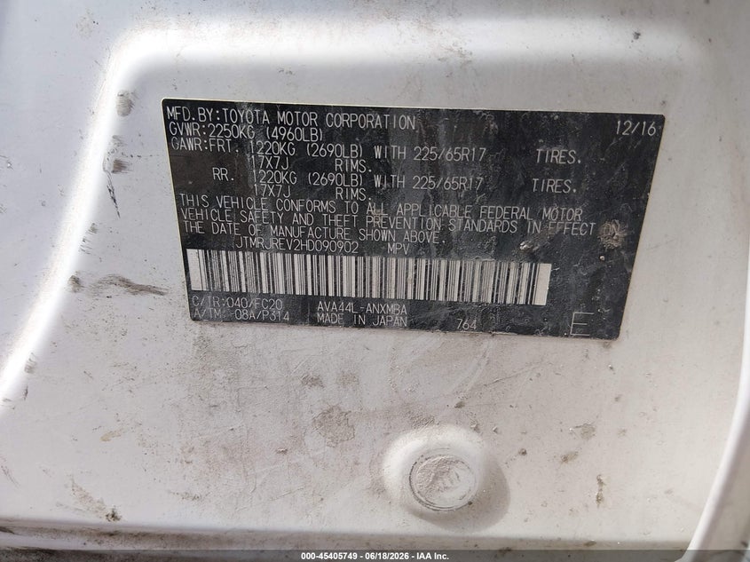 2017 Toyota Rav 4 VIN JTMRJREV2HD090902 IAAI salvage auction — NORMAL WEAR, Clear (Illinois), sold $5,525 on 2026-07-07 (photo 9)