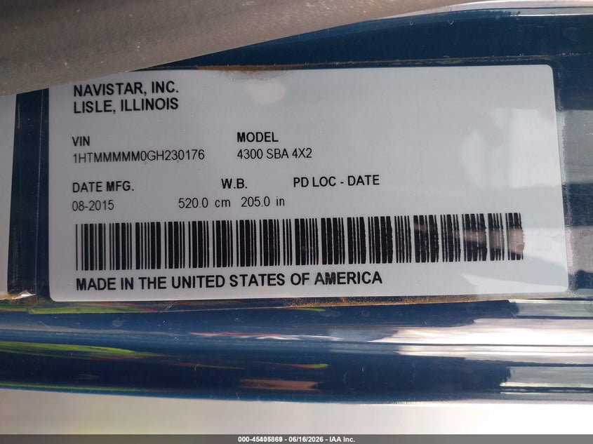 2016 International 4000 series VIN 1HTMMMMM0GH230176 IAAI salvage auction — NORMAL WEAR, Sf97 (Washington), sold $15,200 on 2026-07-29 (photo 9)