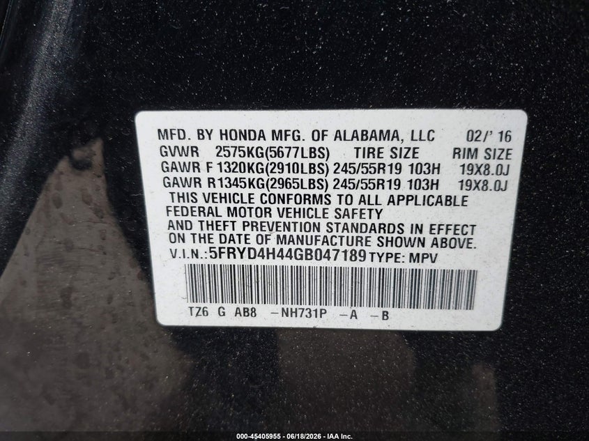 2016 Acura Mdx VIN 5FRYD4H44GB047189 IAAI salvage auction — SIDE, Mv-907A (New York), sold $3,900 on 2026-07-09 (photo 9)
