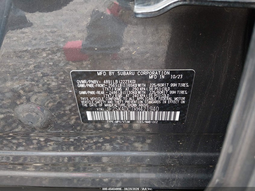 2024 Subaru Forester VIN JF2SKADC7RH421940 IAAI salvage auction — FRONT END, Clear (Arkansas), sold $3,000 on 2026-07-09 (photo 9)